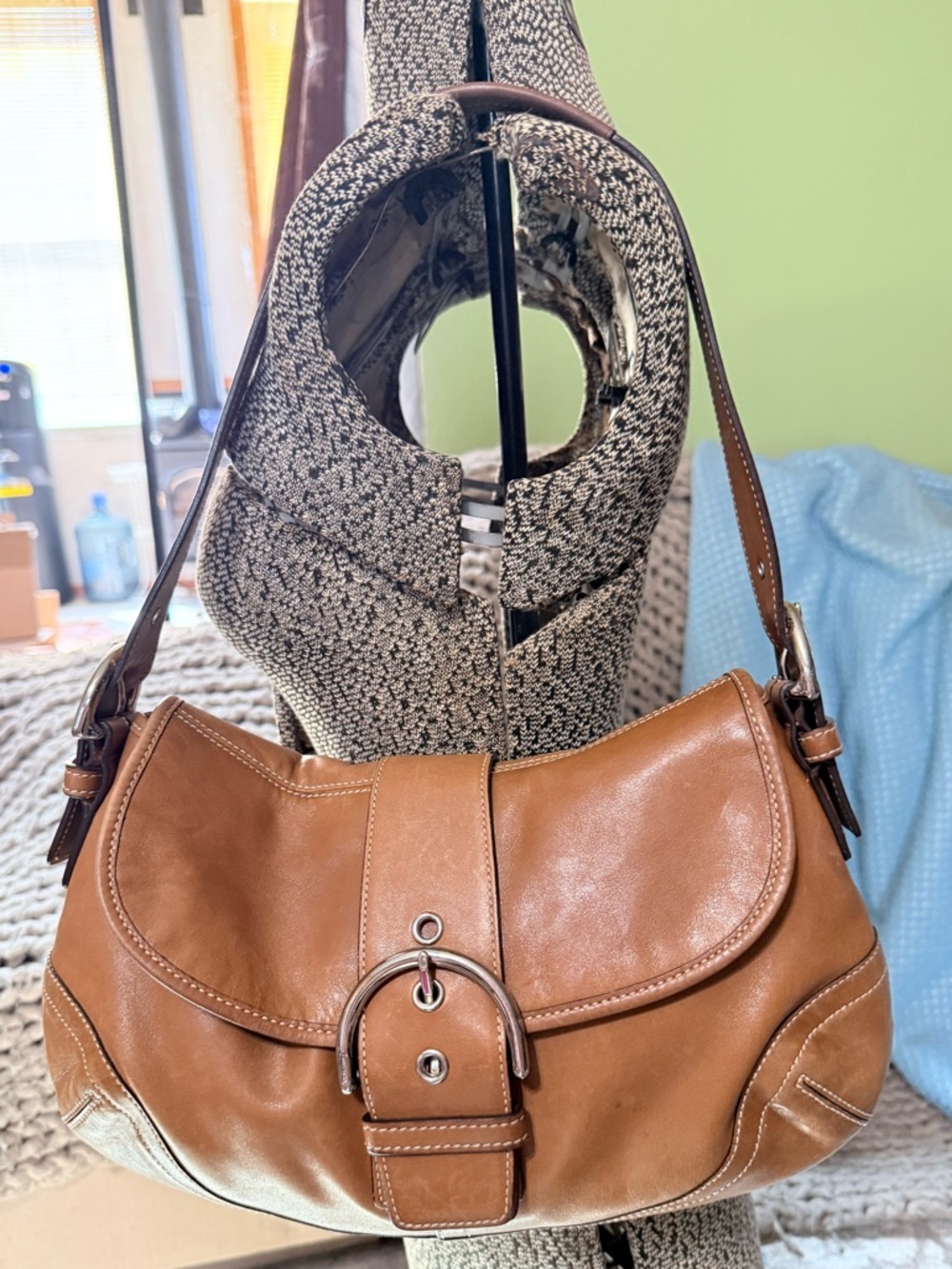 Vintage Tan Leather Soho Shoulder Bag with Front Buckle